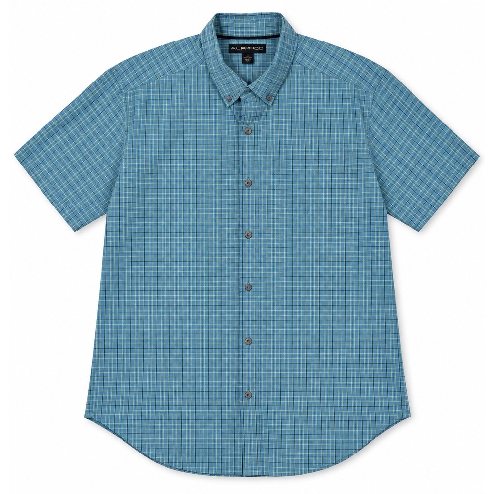 ExOfficio Mens Large Blue Yellow Plaid Short Sleeve Button Down Shirt Modal